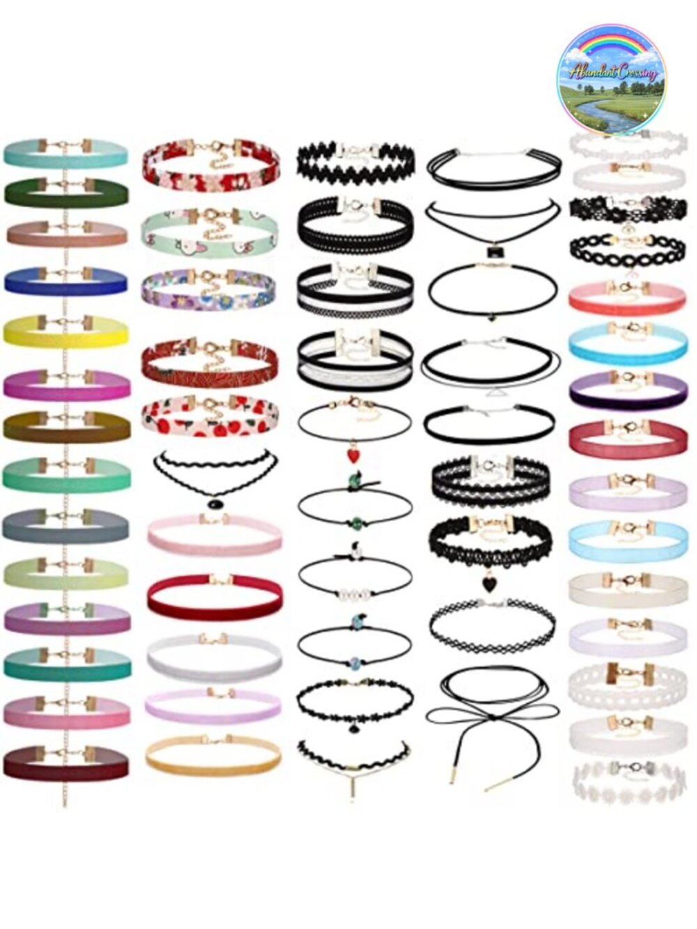 60 PCS Choker Necklace Set, Classic Stretch Gothic Tattoo Lace Velvet Chokers